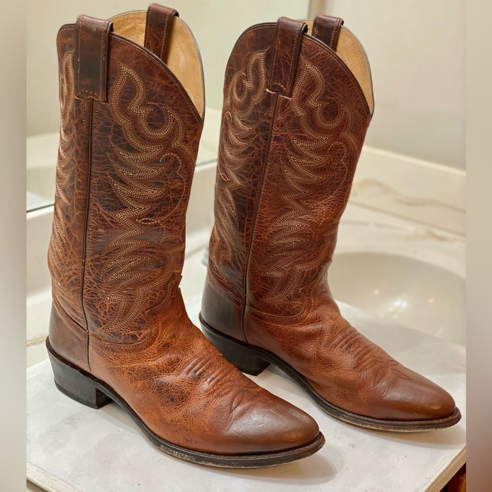 JUSTIN MEN Cowboy boots Size 10D in great condition clean interior great bottom - Picture 2 of 11